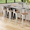 Alunaune 24" Metal Bar Stools Set of 4 Counter Height Barstools Industrial Counter Stool Kitchen Bar Chairs with Modern Wooden Seat, Distressed White view 3