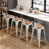 Alunaune 24" Metal Bar Stools Set of 4 Counter Height Barstools Industrial Counter Stool Kitchen Bar Chairs with Modern Wooden Seat, Distressed White view 4
