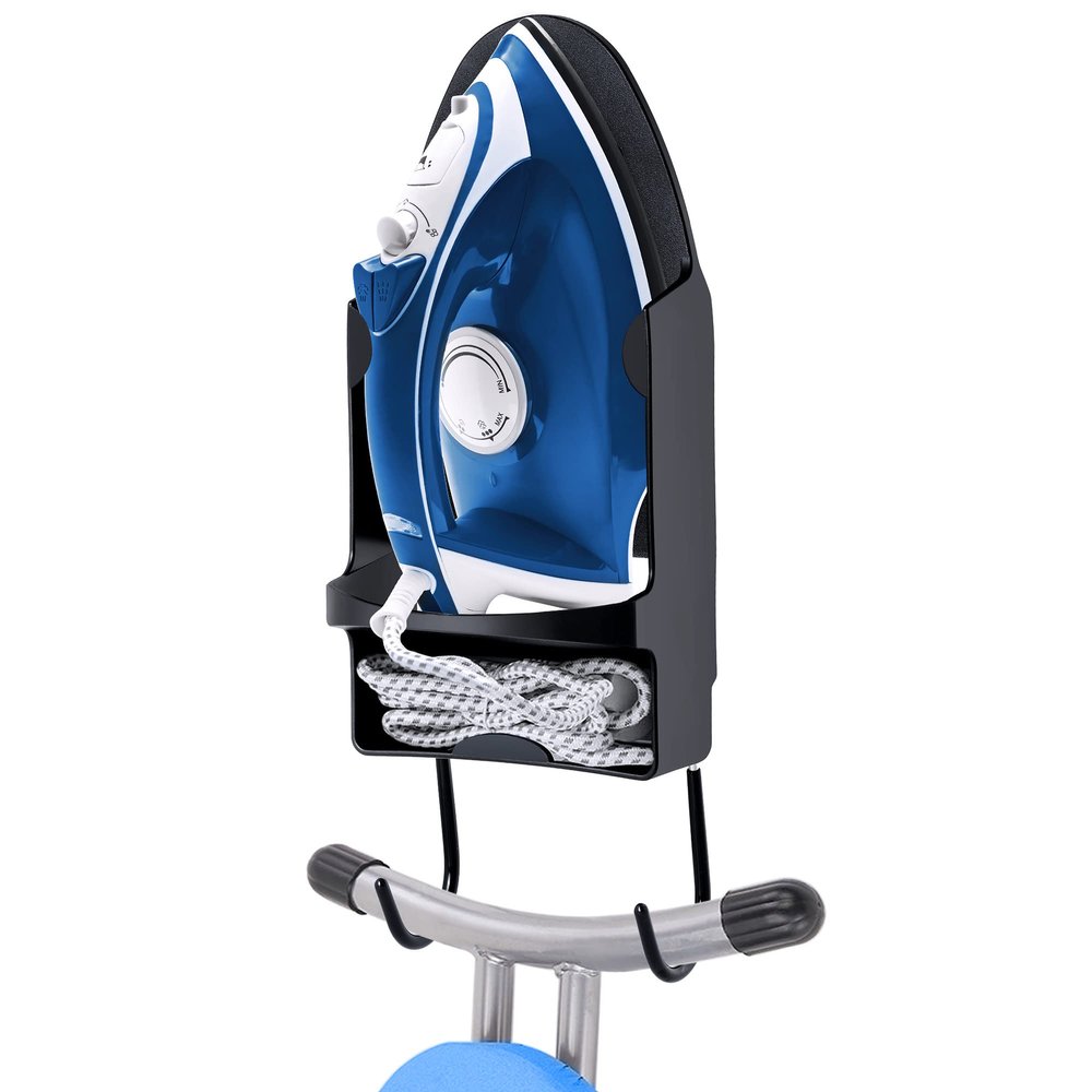Fanxina Wall Mount Steam Iron Holder Ironing Board Hanger Household Laundry Wall Mount Iron Hanger Ironing Board Rack Black- for Iron Max 5.5 inch Width Iron
