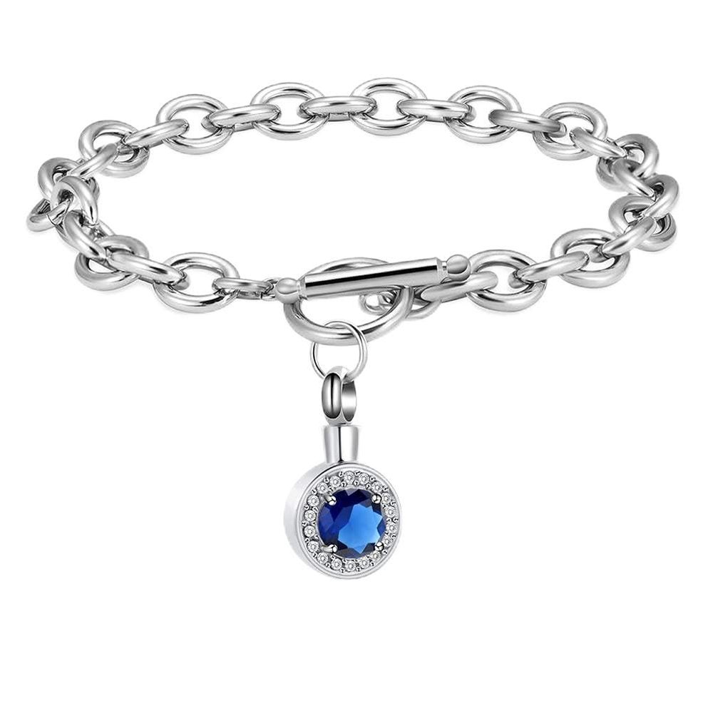 BAOWIQI Urn Bracelet Steel Shining Glass Circular Urn Pet/Human Cremation Bracelet Cremation Jewelry for Ashes