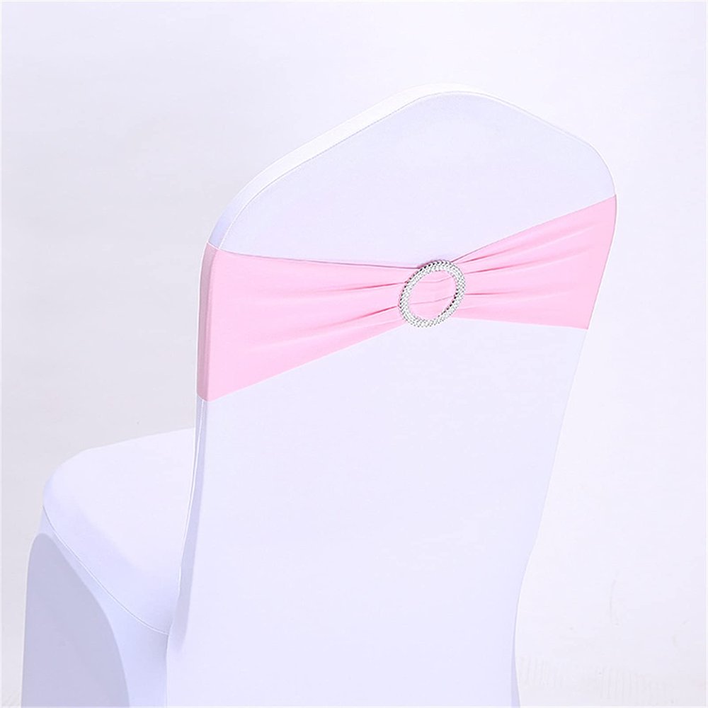 50 PCS Stretch Chair Sashes Bows Chair Bands with Buckle for Wedding Reception Hotel Banquet Birthday Party Decorations (Pink)