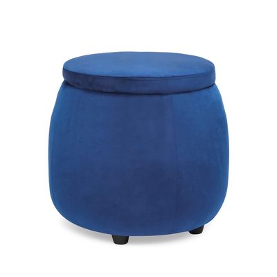 Edeco Storage Ottoman with Removable Lid, Velvet Round Footrest Stool Fabric Toy Chest Footstool for Living Room Bed Room (Blue)
