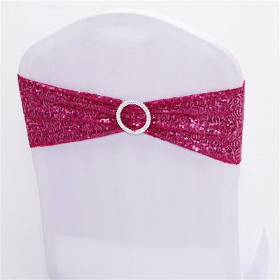 Dimatic 50 PCS Stretch Sequin Chair Sashes Chair Stretchy Spandex Bands for Wedding Reception Events Banquets Chairs Decoration (Magenta)