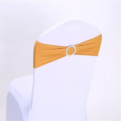 50 PCS Stretch Chair Sashes Bows Chair Bands with Buckle for Wedding Reception Hotel Banquet Birthday Party Decorations (Gold)