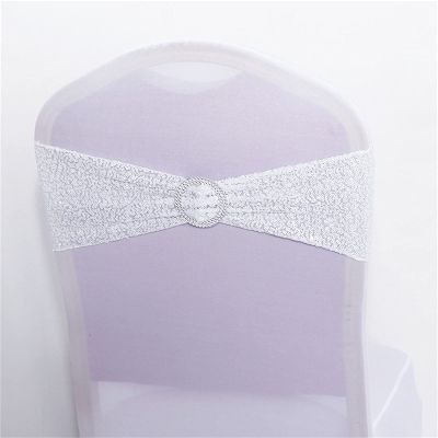 Dimatic 25 PCS Stretch Sequin Chair Sashes Chair Stretchy Spandex Bands for Wedding Reception Events Banquets Chairs Decoration (White)