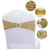 Dimatic 25 PCS Stretch Sequin Chair Sashes Chair Stretchy Spandex Bands for Wedding Reception Events Banquets Chairs Decoration (Gold) view 3