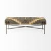 HomeRoots Black Rectangular Metal/Antiqued-Nickel Toned Base W/Upholstered Tan Pattered Seat Accent Bench view 2