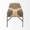 HomeRoots Black Rectangular Metal/Antiqued-Nickel Toned Base W/Upholstered Tan Pattered Seat Accent Bench view 3