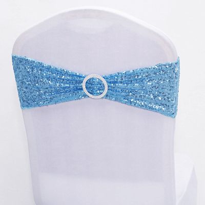 Dimatic 10 PCS Stretch Sequin Chair Sashes Chair Stretchy Spandex Bands for Wedding Reception Events Banquets Chairs Decoration (Azure)