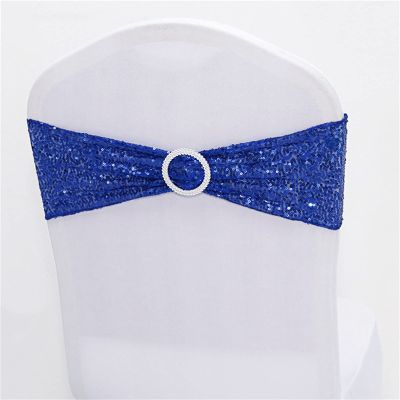 Dimatic 50 PCS Stretch Sequin Chair Sashes Chair Stretchy Spandex Bands for Wedding Reception Events Banquets Chairs Decoration (Blue)