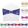 Dimatic 50 PCS Stretch Sequin Chair Sashes Chair Stretchy Spandex Bands for Wedding Reception Events Banquets Chairs Decoration (Blue) view 2