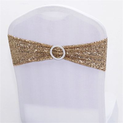 Dimatic 25 PCS Stretch Sequin Chair Sashes Chair Stretchy Spandex Bands for Wedding Reception Events Banquets Chairs Decoration (Champagne)