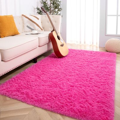 Foxmas Large Area Rugs for Living Room Bedroom 6x9 Feet, Fluffy Kids Room Plush Shaggy Nursery Rug Furry Throw Carpets for Boys Girls, College Dorm Fuzzy Rugs Home Decorate Rug, Hot Pink