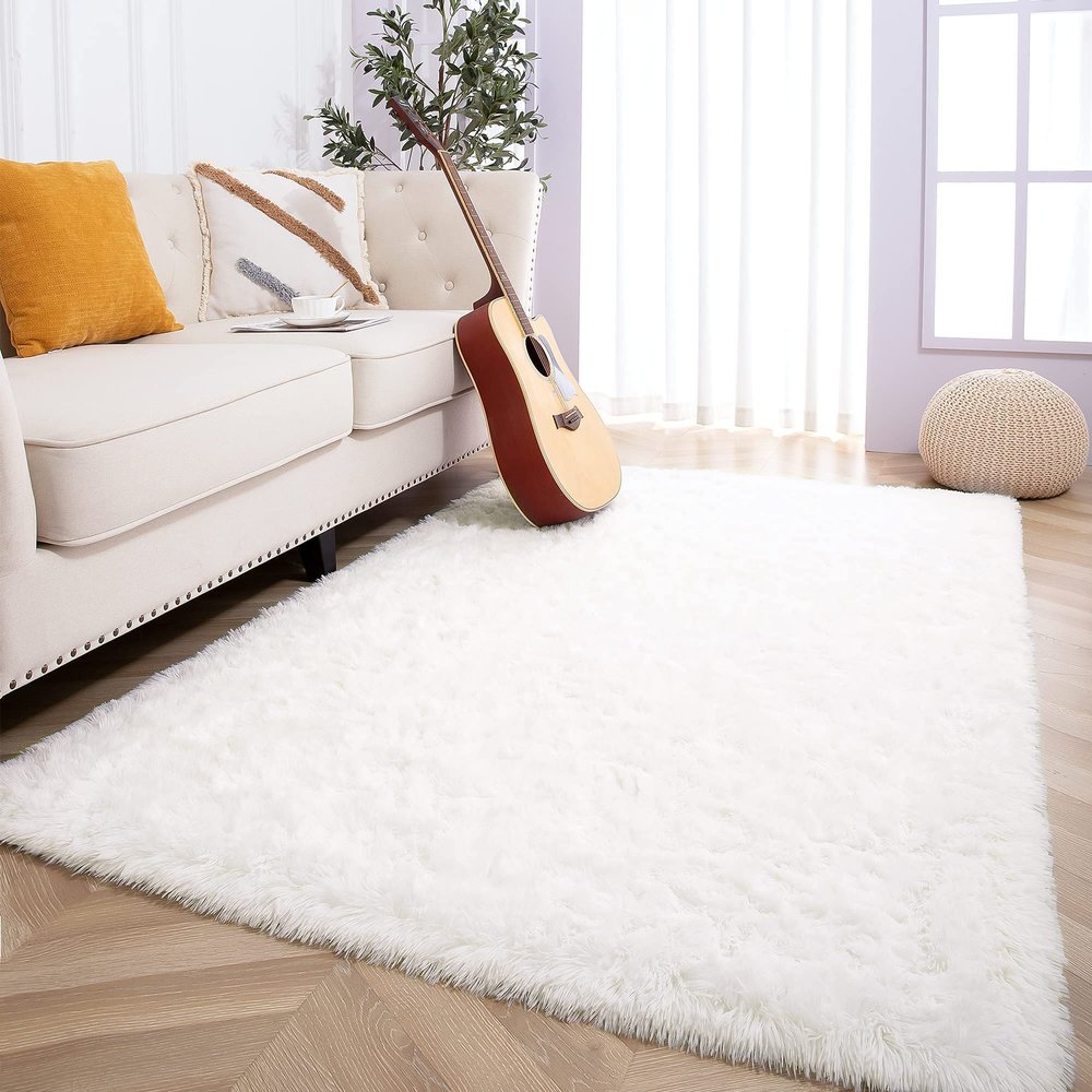 Foxmas Large Area Rugs for Living Room Bedroom 6x9 Feet, Fluffy Kids Room Plush Shaggy Nursery Rug Furry Throw Carpets for Boys Girls, College Dorm Fuzzy Rugs Home Decorate Rug, Cream