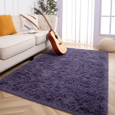Foxmas Large Area Rugs for Living Room Bedroom 6x9 Feet, Fluffy Kids Room Plush Shaggy Nursery Rug Furry Throw Carpets for Boys Girls, College Dorm Fuzzy Rugs Home Decorate Rug, Grey Purple