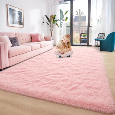 Foxmas Large Area Rugs for Living Room Bedroom 6x9 Feet, Fluffy Kids Room Plush Shaggy Nursery Rug Furry Throw Carpets for Boys Girls, College Dorm Fuzzy Rugs Home Decorate Rug, Pink