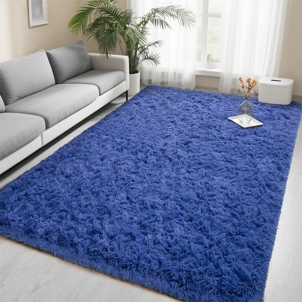 Foxmas Large Area Rugs for Living Room Bedroom 6x9 Feet, Fluffy Kids Room Plush Shaggy Nursery Rug Furry Throw Carpets for Boys Girls, College Dorm Fuzzy Rugs Home Decorate Rug, Light Navy