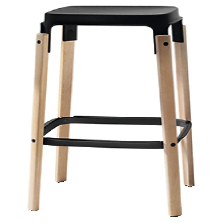 Magis Japan SD770 Steel Wood Stool H78 Stool, 15.4 x 15.4 x 30.7 inches (39 x 39 x 78 cm), Natural Beach/Black