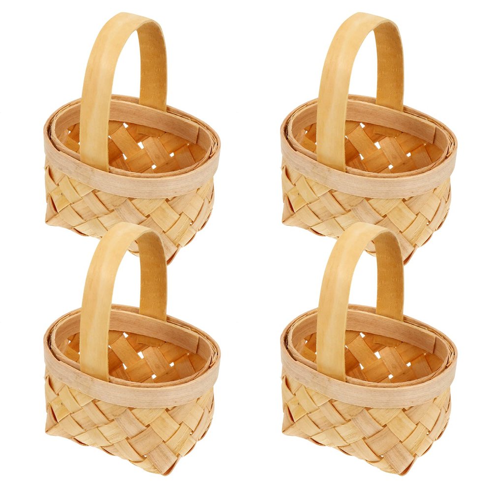 4pcs Wicker Basket with Handles Simple Hand-Woven Baskets Handwoven Basket for Picnics, Gifts, Fall, Home Decor (3.5 x 2.5 Inch)