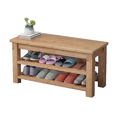 JLXJ Bamboo Shoe Rack Bench for Entryway Hallway Front Door, Double Deck Shoe Organizer Rack, Free Standing Stackable Utility Shoes Stand (Color : Beige, Size : 803042cm)