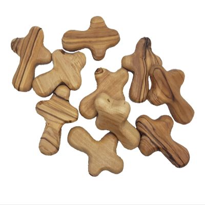 10 comfort cross real olive wood hand pocket cross hand made in Bethlehem with a hole from up to hang it as neckless nice blessing gift