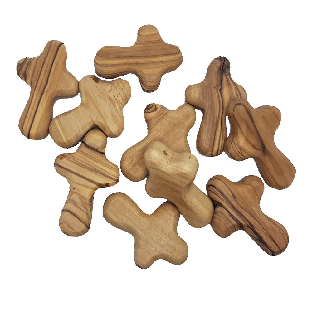 10 comfort cross real olive wood hand pocket cross hand made in Bethlehem with a hole from up to hang it as neckless nice blessing gift