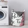 Ambesonne Paris Laundry Bag, Je Taime Lettering Vintage European Symbol of Romance Eiffel Tower Heart Shapes, Hamper Basket with Handles Drawstring Closure for Laundromats, 13" x 19", White Baby Pink view 2