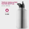FineDine Water Bottle - Stainless Steel Insulated Water Bottle with Straw Lid, Flip Lid & Wide-Mouth Cap - Keeps Hot and Cold - 64 Oz / 1.89L - Brushed Stainless Steel view 2