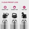 FineDine Water Bottle - Stainless Steel Insulated Water Bottle with Straw Lid, Flip Lid & Wide-Mouth Cap - Keeps Hot and Cold - 64 Oz / 1.89L - Brushed Stainless Steel view 4