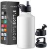 FineDine Triple Walled, Insulated Water Bottles with Straw - 64 Oz Stainless Steel Metal Bottle W/ 3 Leak Proof Lids - For Travel, School, Sports, Gym/Men, Women & Kids - Pure Pearly White view 1