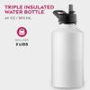 FineDine Triple Walled, Insulated Water Bottles with Straw - 64 Oz Stainless Steel Metal Bottle W/ 3 Leak Proof Lids - For Travel, School, Sports, Gym/Men, Women & Kids - Pure Pearly White view 2