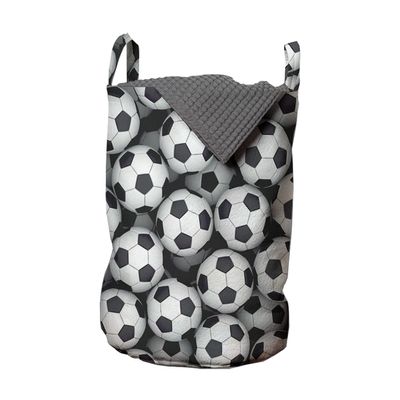 Ambesonne Soccer Laundry Bag, Football Match Balls Tournament Softball Monochrome Style of Artwork, Hamper Basket with Handle Drawstring Closure for Laundromats, 13" x 19", Pearl Black White