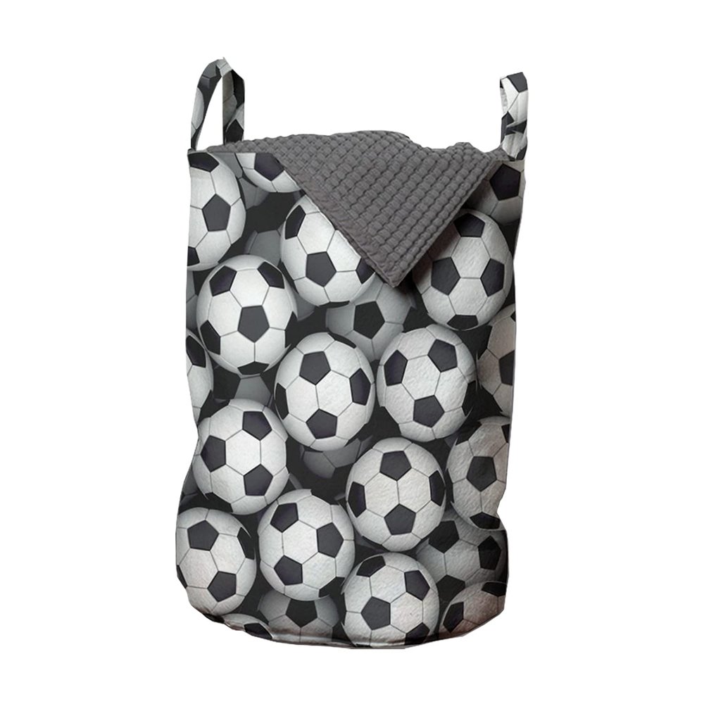 Ambesonne Soccer Laundry Bag, Football Match Balls Tournament Softball Monochrome Style of Artwork, Hamper Basket with Handle Drawstring Closure for Laundromats, 13" x 19", Pearl Black White