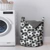 Ambesonne Soccer Laundry Bag, Football Match Balls Tournament Softball Monochrome Style of Artwork, Hamper Basket with Handle Drawstring Closure for Laundromats, 13" x 19", Pearl Black White view 2