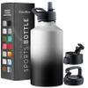 FineDine Water Bottle - Stainless Steel Insulated Water Bottle with Straw Lid, Flip Lid & Wide-Mouth Cap - Keeps Hot and Cold - 64 Oz / 1.89L - Dreamy Black-White view 1