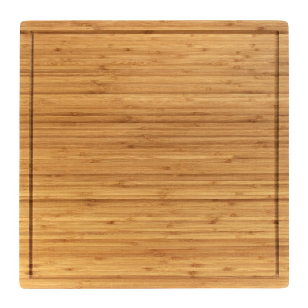 BambooMN Bamboo Burner Cover Cutting Board, 3-Ply, Large, Square - Grooved/Flat (20"x20"x0.75") - 2 Pieces