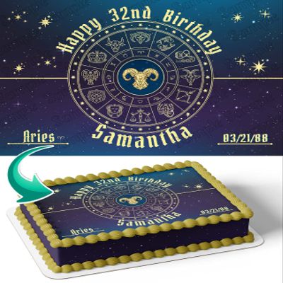 Cakecery Aries Horoscope Astrology Zodiac Edible Cake Image Topper Personalized Birthday Cake Banner 1/4 Sheet