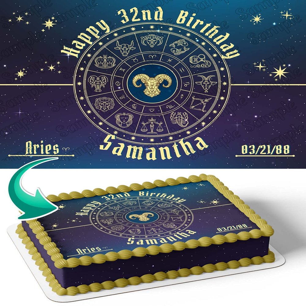 Cakecery Aries Horoscope Astrology Zodiac Edible Cake Image Topper Personalized Birthday Cake Banner 1/4 Sheet