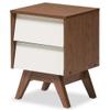 BOWERY HILL Mid-Century Modern 2 Drawer Nightstand, White and Walnut Brown Finish, Particle Board/MDF, 21.5 in H x 15.75 in W x 13.78 in D, Slanted Drawers for Bedroom Storage, Engineered Wood Legs view 1
