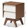 BOWERY HILL Mid-Century Modern 2 Drawer Nightstand, White and Walnut Brown Finish, Particle Board/MDF, 21.5 in H x 15.75 in W x 13.78 in D, Slanted Drawers for Bedroom Storage, Engineered Wood Legs view 3