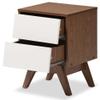 BOWERY HILL Mid-Century Modern 2 Drawer Nightstand, White and Walnut Brown Finish, Particle Board/MDF, 21.5 in H x 15.75 in W x 13.78 in D, Slanted Drawers for Bedroom Storage, Engineered Wood Legs view 4