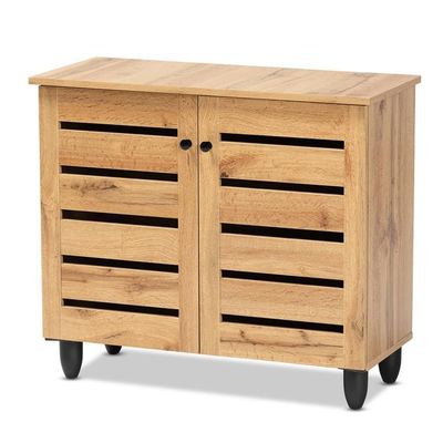 BOWERY HILL Oak Brown Finished Wood 2-Door Shoe Storage Cabinet