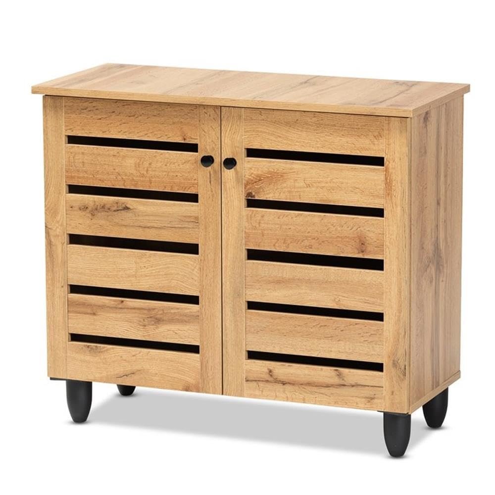 BOWERY HILL Oak Brown Finished Wood 2-Door Shoe Storage Cabinet