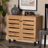 BOWERY HILL Oak Brown Finished Wood 2-Door Shoe Storage Cabinet view 2