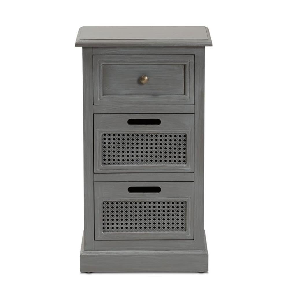 BOWERY HILL Modern Grey Finished Wood 3-Drawer Nightstand