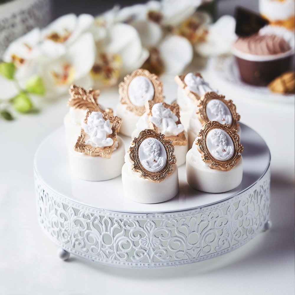 Efavormart 8" Round Lace White Metal Cake Stand, Small Dessert & Cupcake Pedestal for Party Decorations