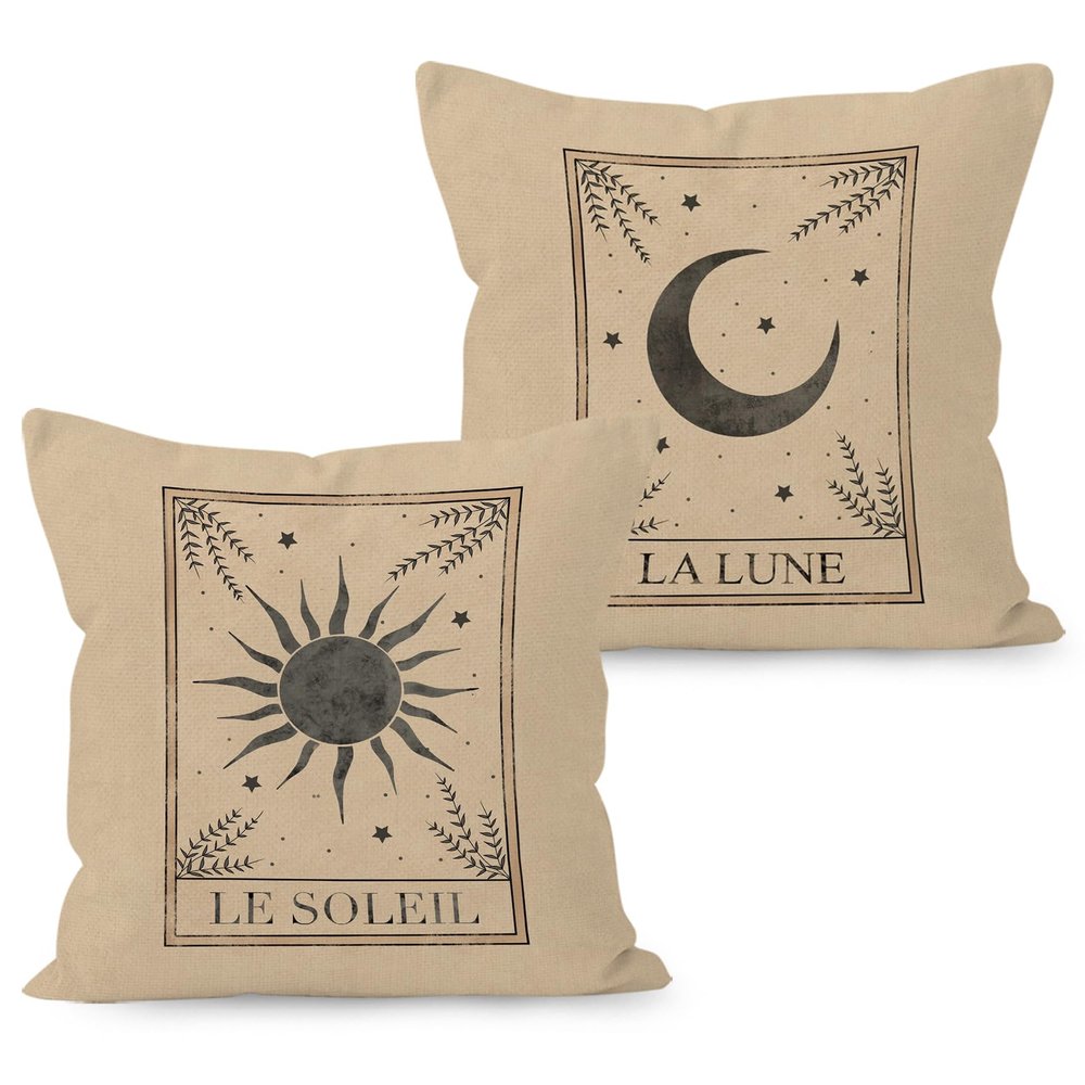 HUYAW Le Soleil La Luna Tarot Sun and Moon Mystic Decorative Throw Pillow Covers, Gifts for Tarot Lovers, Tarot Pillowcase 18 x 18 Inch Home Room Bed Sofa Decor Set of 2