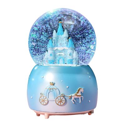 Castle Snow Globes Luminous Music Box Cartoon Christmas Snow House Automatic Spray Rotating Crystal Ball with Color Changing LED Lights for Home Decoration Birthday Gift