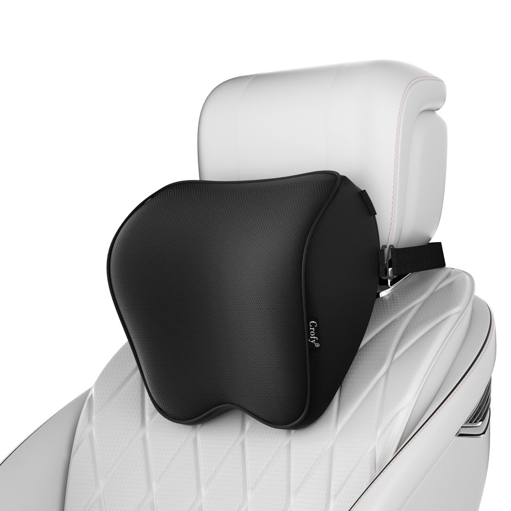 Crofy 2-Pack Car Neck Pillow, Softness Car Headrest Pillow for Driving with Adjustable Strap, 100% Memory Foam and Breathable Removable Cover, Comfortable Ergonomic Design, Black