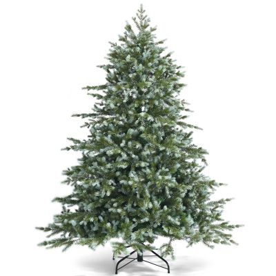 Goplus 6FT Artificial Christmas Tree, Feel Real Unlit Hinged Xmas Spruce Tree w/ 892 Mixed PE & PVC Branch Tips, Metal Stand, Wintry Indoor Decoration for Holiday Festival